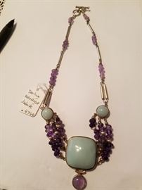 Sterling amethyset jadeite necklace