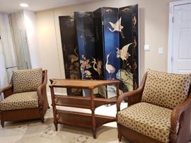 6 Panel Coromandle Screen, to occassional chairs with table