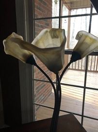 Glass Floral and Iron Table Lamp