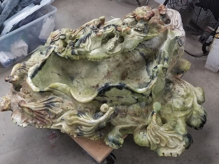 250 pounds of serpentine jadeite...It's a birdbath, fountain or basin-whatever you'd like it to be!
