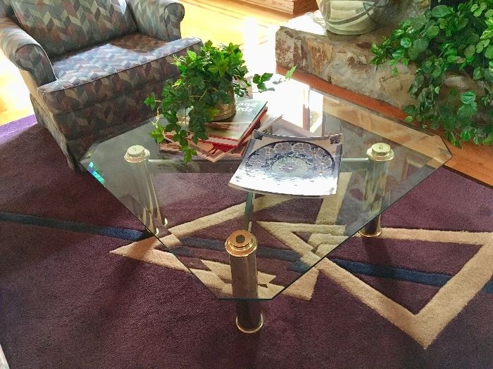 Great area Rug - Glass Top Coffee Table - Pottery - Coffee Table Books - Silk