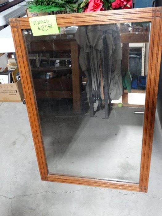 Antique Wooden Mirror and Large Mirror w o Frame