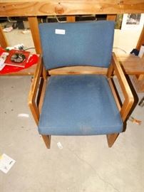 MidCentury Wooden Chair w Blue Cushions