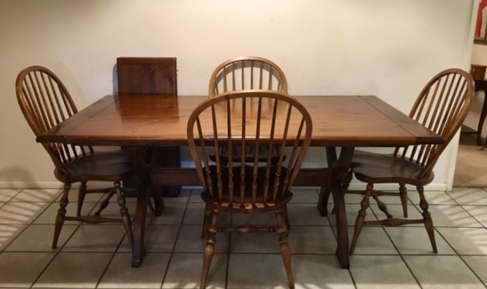 Farm-style Trestle Table, 2 Armchairs, 4 Side Chairs, 2 Leaves