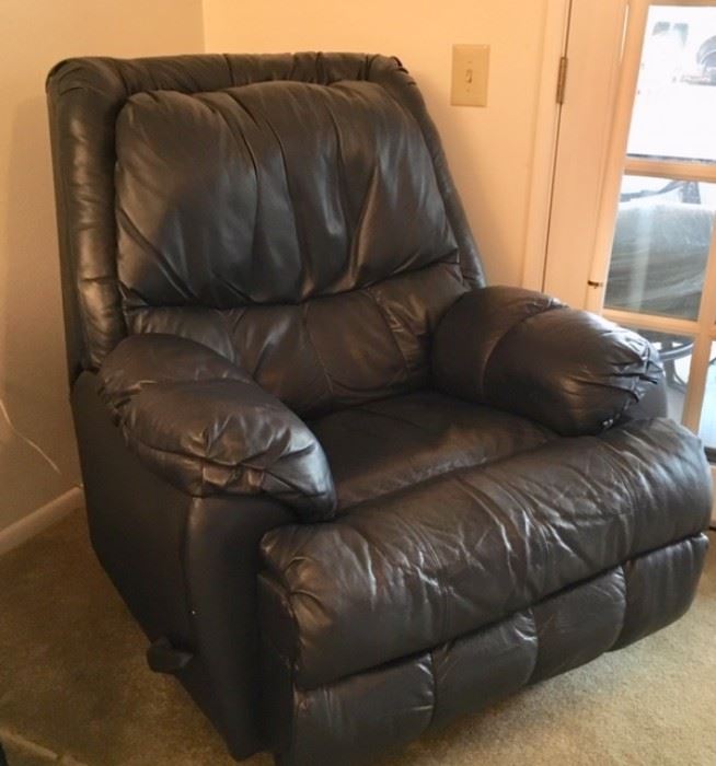 Action Industries Navy Blue Bonded Leather ROCKER Recliner