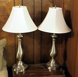 Matching Table Lamps With Antique Brass Finish, Qty 2, 31" Tall
