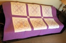 Hand Pieced, Machine Quilted, Floral Cross Stitch Quilt, 92" x 73"