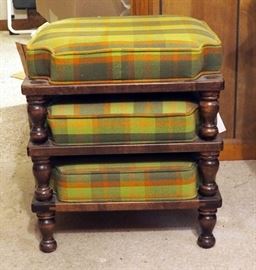 Cane Back Dining Chair And Retro 3 Piece Foot Stool Set