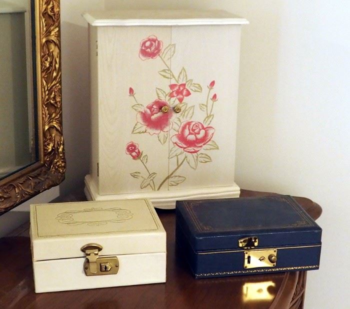 5 Drawer Jewelry Hutch And Vintage Vinyl Covered Jewelry Boxes