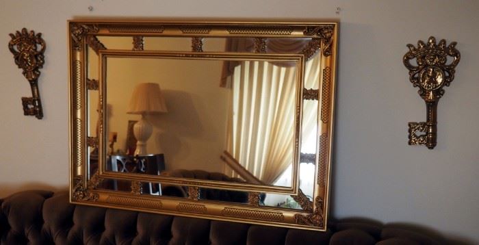 Large Decorative Mirror, 30" x 42" And Matching Ceramic Keys