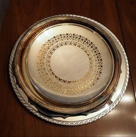 Oneida Silver Plate 10.5" & 13" Platters Qty 2, International Silver Plater 13", Sheridan Taunion Silver Smiths LTD 12" And More Total Qty 5