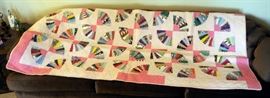 Hand Pieced Machine Stitched Quilt In The Fan Pattern, 72" x 78"