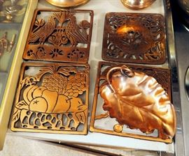 Copper Collection Including Tea Pots, Trivets Qty 4, Decanter And More, 11 Total Pieces