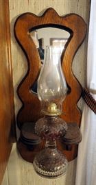 Eagle Oil Lamp With Wood/ Mirrored Wall Holder, Decorative, Mirror, Shelf And More 8 Pieces Total