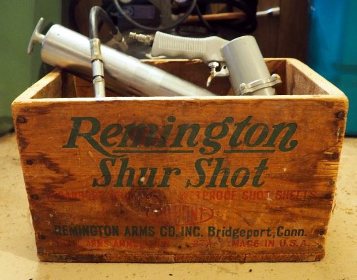 Remington Shur Shot Wood Ammo Box, Central Pneumatic Grease Gun Model # P-219, Pneumatic 1/2" Drive Air Gun And Aleco Pneumatic Safety Nozzle