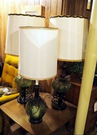 Green Glass Globe Table Lamps With Metal Accents Qty 3, 38" Tall