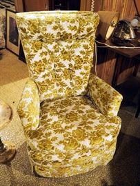 Vintage, Early American, Upholstered Pedestal Rocker And Side Chair