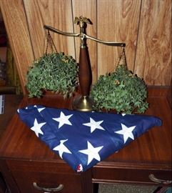 Scale Of Justice And US Military Remembrance Flag