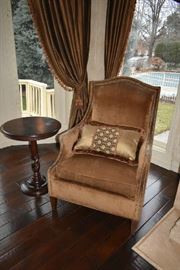 UPHOLSTERED CHAIR, ACCENT TABLE