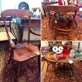 Wrought Iron, heart of pine and glass topped table with two chairs, starting at just $195