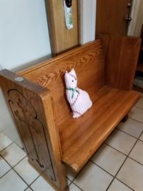 Small Oak church bench with carved sides