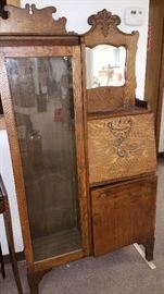 Antique and modern furniture. Oak secretary w/ glass display