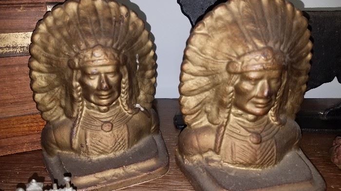 Much cast iron. American Indian bookends