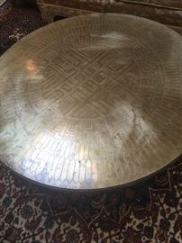 etched brass  top Italian made table top signed $150