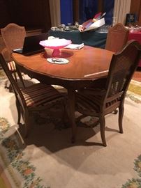 century dining table 6 cane back chairs 3 leaves $150