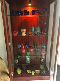 glass shelves inside, collection of carnival glass!
