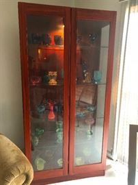 Teal wood glass front display case