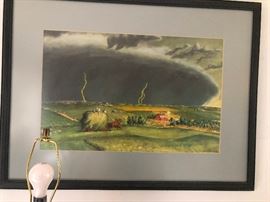 Lightening Storm over farm land painting