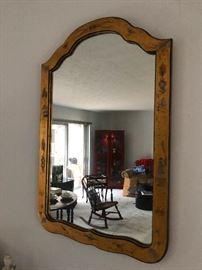 antique mirror with wood inlay frame