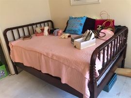 antique Jenny Lind spindle double bed frame w mattress