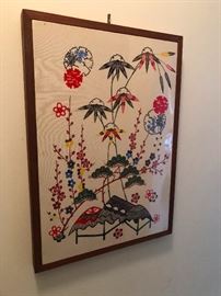 Japanese needlepoint hanging, framed