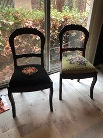 Gothic Revival needle point cushion chairs