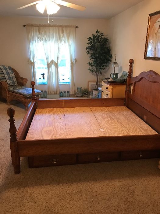 california king waterbed frame with drawer pedestal, gary found the mattress yesterday 