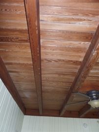 tongue and groove wood floors and pine beams
