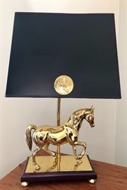 Brass horse lamp with black shade