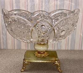 Crystal compote on Ornate gold guilt metal base