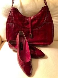 Blood Red Eel Skin - Shoes and Handbag, handmade