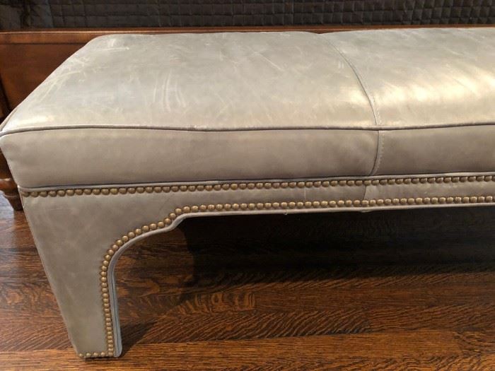 Ethan Allen Distressed Leather Bench with Nailhead Trim