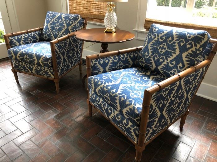 Pair of Ethan Allen Armchairs with Bamboo-Inspired Wood Turnings