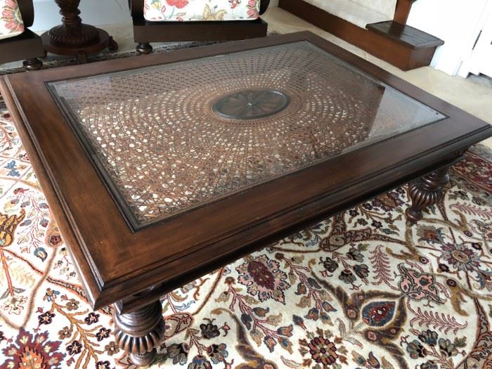 Ethan Allen Windward Coffee Table with Caned Glass Top