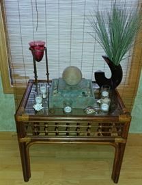 Rattan Glass Top Table w/ Water Fountain and Other Decor - $25 for table alone or $45 for the entire display