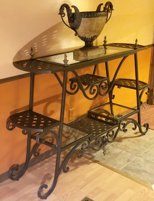 Beautiful Thick Glass Top Metal Display Table (urn is sold separately) - $160