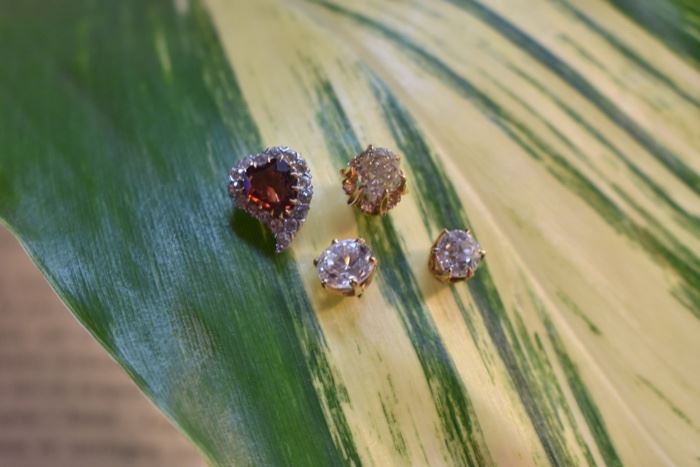 Diamond and one ruby 14k stick pins - some of these diamonds are large