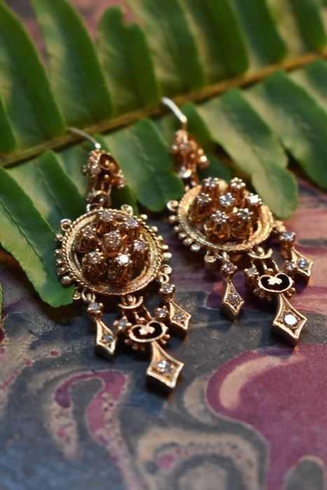Antique 14k earrings with diamonds