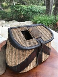 Vintage 1930's split willow creel WITH LEATHER TRIM @ $95.50