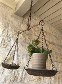 Antique French brass hanging scale.